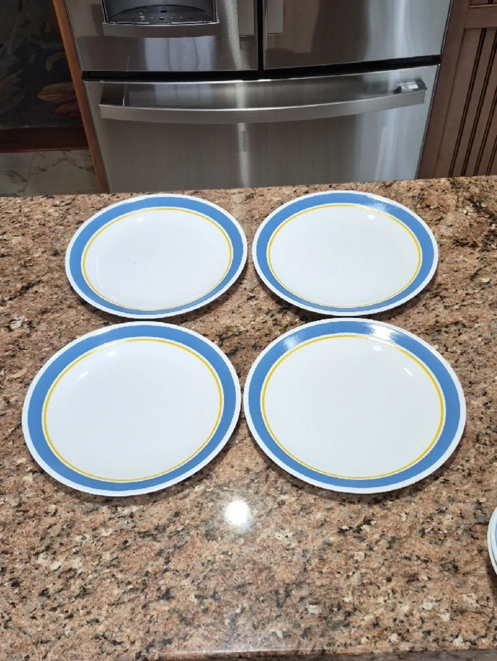Corelle Haley White Dinnerware with Blue and Yellow Bands (6 Pieces)